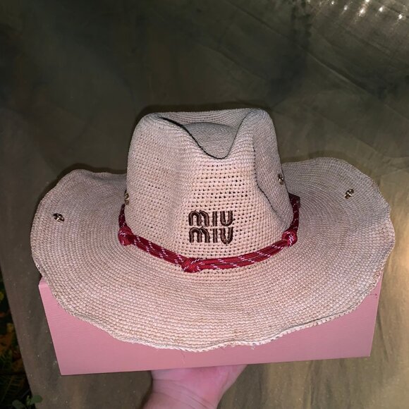 Women's Miu Miu straw hat with wide brim and red rope trim | Brand new, real sho - Picture 1 of 4